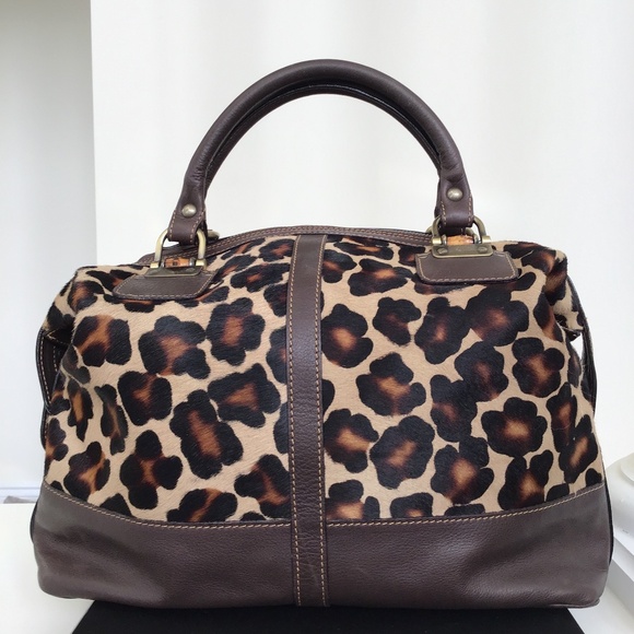 Fabulous dark brown leather handbag with animal print cowhide in the front - Picture 7 of 10
